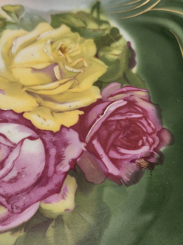 Antique RM Bavaria Hand Painted Roses Porcelain Plate Art Nouveau German C 1900.