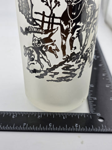 Sterling Silver Huntsman and Hounds Embellish  Frosted Glass Antique Decanter