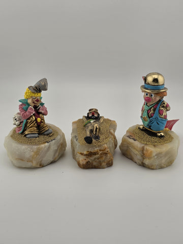 Vintage Set Of 3 Small Ron Lee 24k Gold Plated Clown Figurines 1980's Signed.
