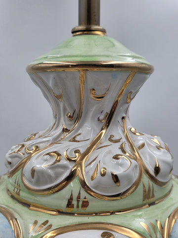 Vintage Italian Capodimonte Hand-Painted Porcelain Table Lamp W Metal Base.