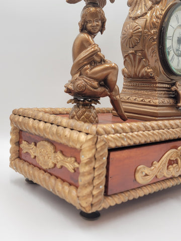 Antique 19th c. F Kroeber Clock Co New York Figural Mantle Clock W Drawer. Works