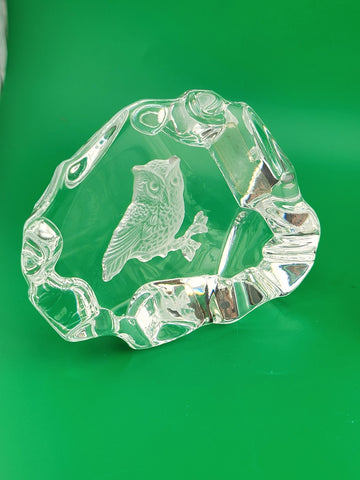 Rare Set Of 2 Mats Jonasson Owl And Crab MJ Sweden Art Glass Paperweights