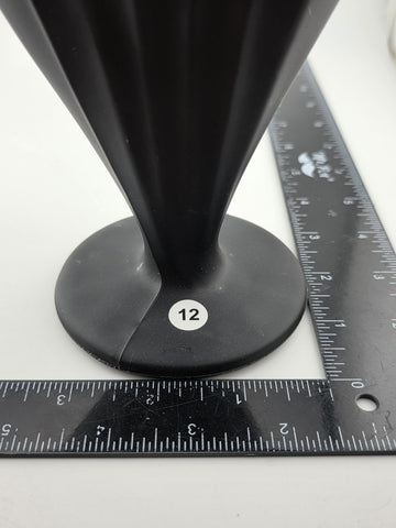 RARE VINTAGE TIFFIN ELEGANT BLACK SATIN GLASS RIBBED FAN VASE. 7" Tall.