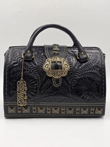American West Brown Tooled Structured Leather Doctor Style Satchel Shoulder Bag