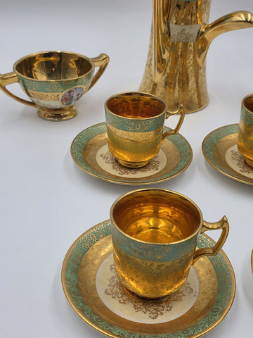 Vintage Lemieux China 24k Gold Gilt Hand Painted Tea / Coffee service For 4.