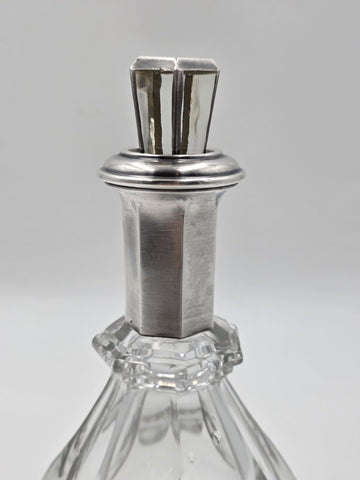 Rare Antique French Baccarat Crystal & Sterling Silver HARCOURT Whiskey Decanter
