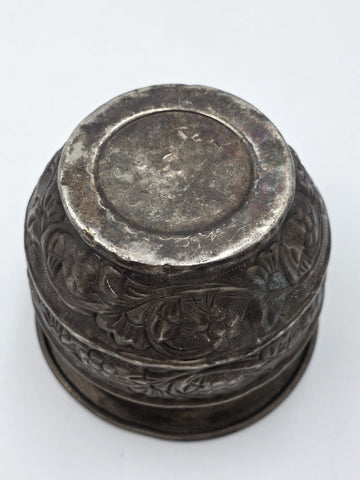 Antique 19th C Hand Chased Silver Tone Metal Bowl Floral Repousse Asian Cachepot