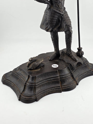 Antique 19thC Bronze Knight Warrior Clock Topper – Medieval St. George Style.