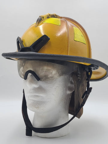 MSA Cairns 1044 2015 Yellow Firefighter Helmet Front Visor. Seen Fire Action.