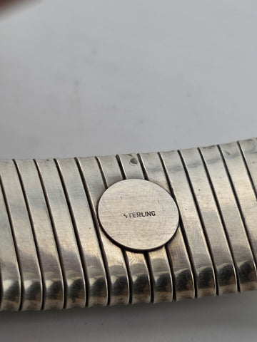 Set Of 2 Heavy Sterling Silver Bangle Bracelet Ribbed Tubogas & Solid 65g Modern