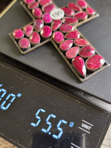 Antique Very Large Sterling Silver Garnet Cross Pendant W Purple Agate Stone.