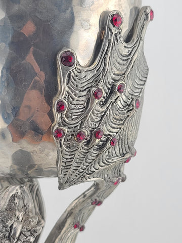 Ltd Ed. Fellwolf Pewter Dragon Goblet Fantasy Chalice Red Stones Signed 374/1000