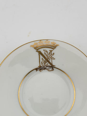 Antique Napoleon P.V. Czechoslovakia swan handle demi cup and saucer. VG Cond.