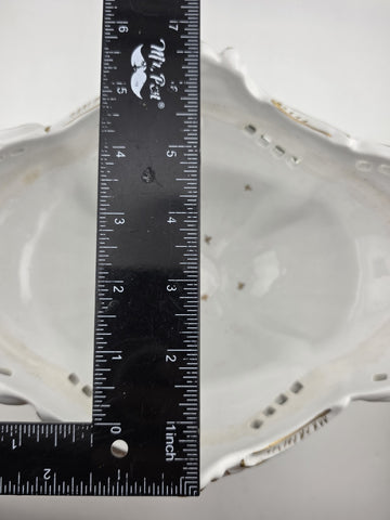 Antique Von Schierholz German Oval Reticulated Footed Bowl Lid & Figured Cherub