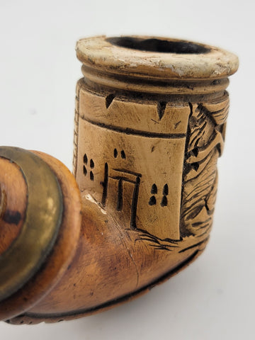 Rare Antique German Carved Meerschaum Pipe Bowl 1800 Horse Design W Long Stem.