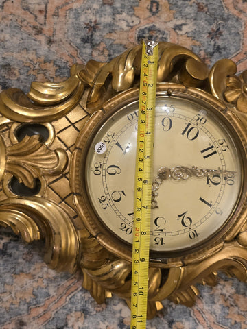 Antique Swedish Rococo Gold Gilt Wall Clock FHS Hermle Movement 1920s. Working.