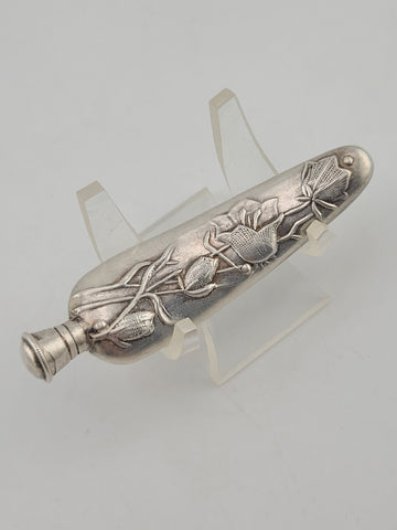 Antique 19thC Sterling Silver Pendant Chatelaine Perfume Scent Bottle W Wisteria