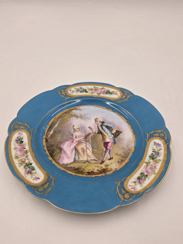 Stunning Rare 1844 Sevres Chateau des Tuilleries Plate Courting Couple Gold Tone