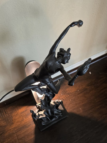 ANTIQUE ART DECO BRONZE STATUE SCULPTURE LADY FLAME LEAPER FERDINAND PRIESS LAMP