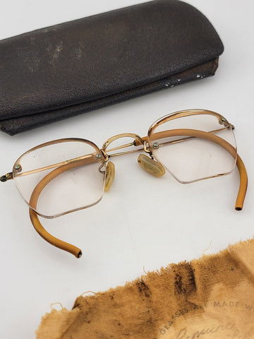 Rare Antique B&L Bausch & Lomb 1/10 12K Gold Filled Eyeglasses  1920s W Case.