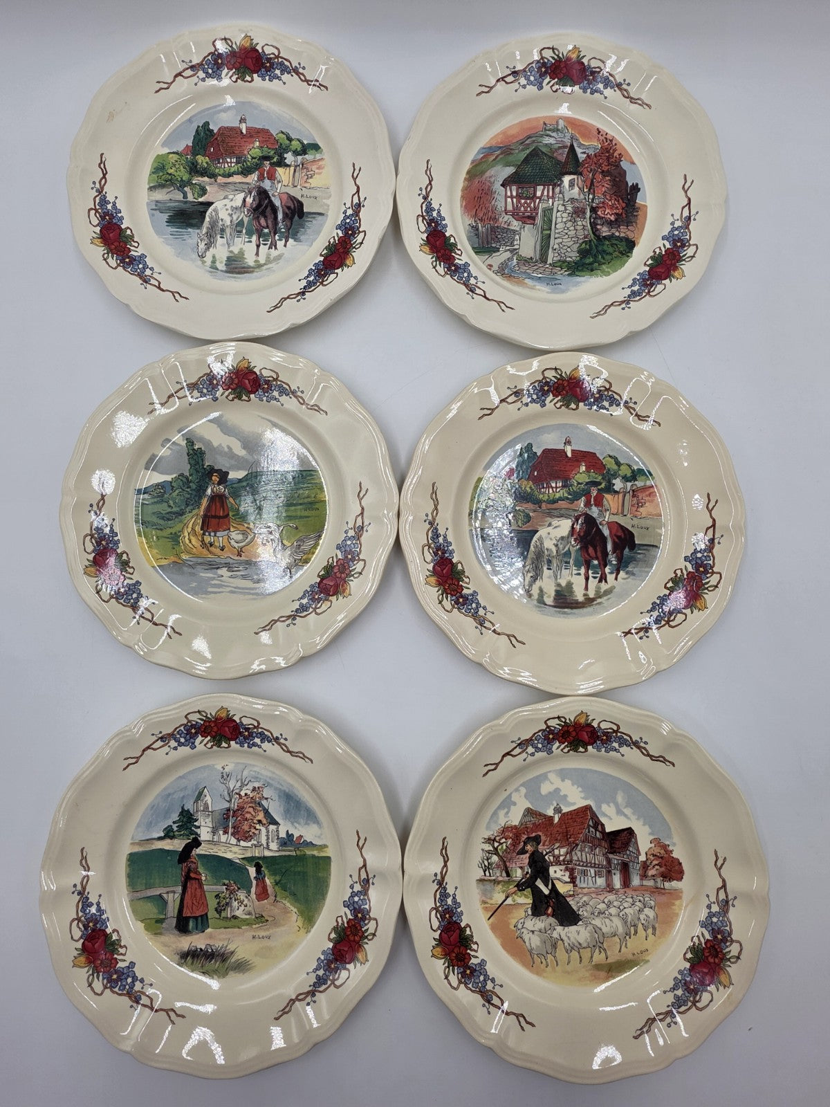 Set Of 6 OBERNAI SARREGUEMINES FRANCE FREE GRINDLEY AND CO BM32 CERAMIC PLATES