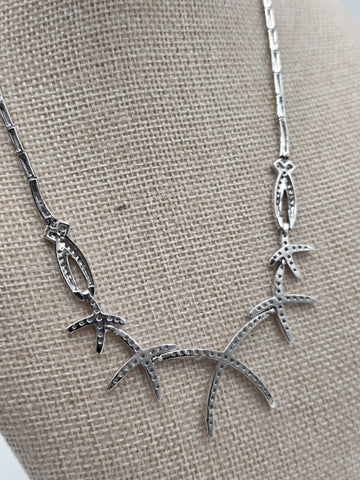 925 Sterling Silver Starfish Statement Necklace Pave CZ Ocean Coastal Jewelry
