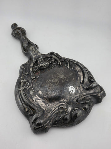 Antique Art Nouveau Silver Cupid Cherub Angel Figural Hand-Held Vanity Mirror