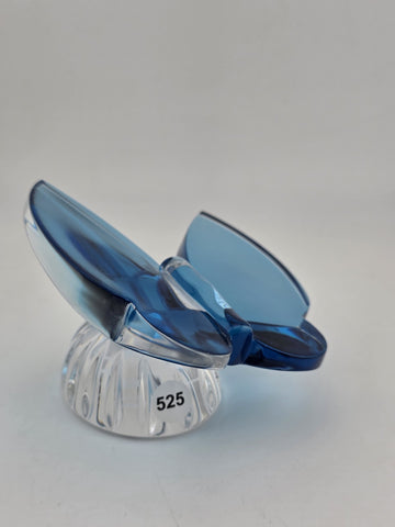 Vintage Waterford Crystal Blue Butterfly Figurine: Ribbed Pedestal Paperweight