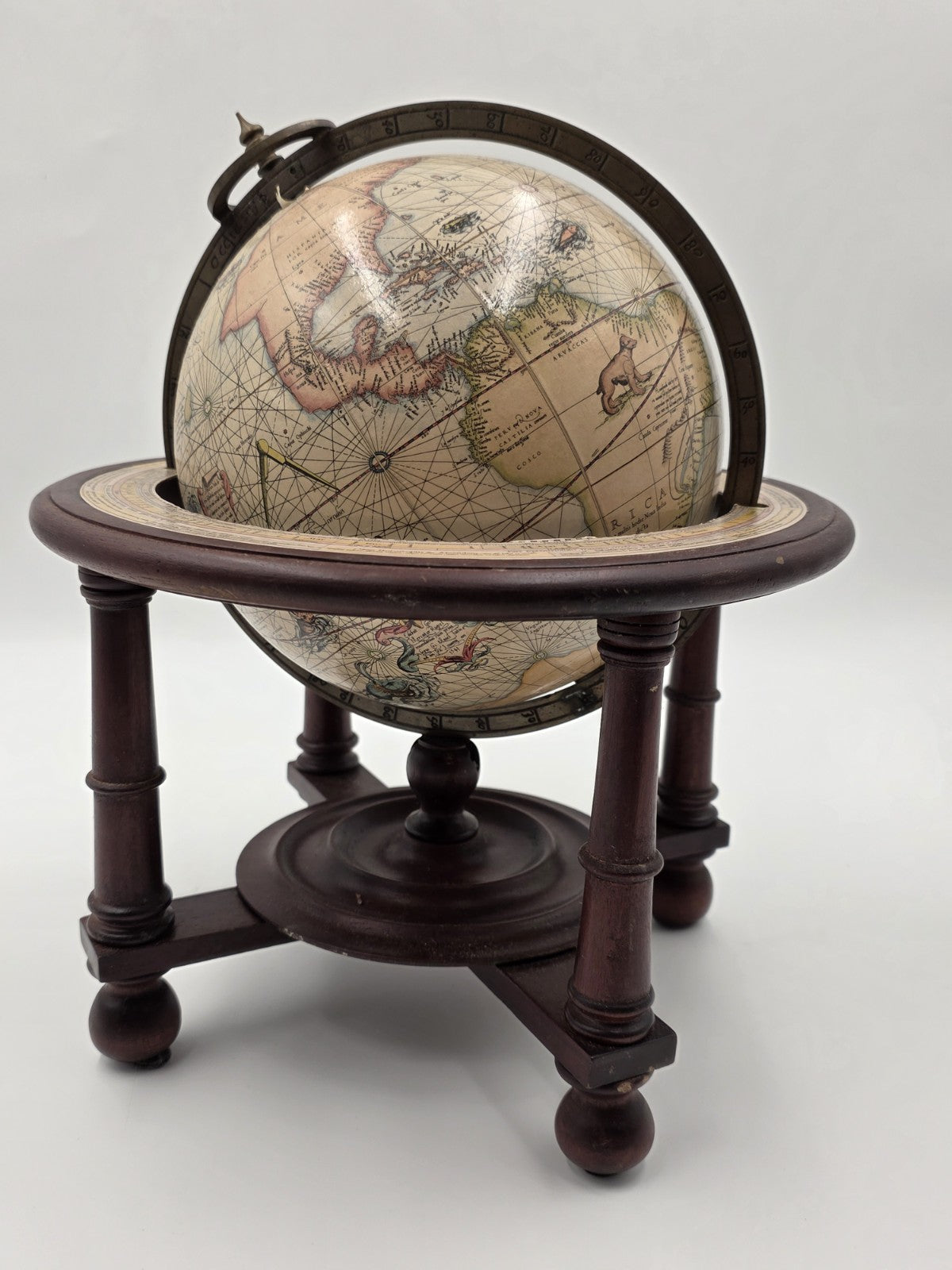 VTG Old World Zodiac Astrology Wooden Desktop 11” Globe w/ Stand -Made in Italy
