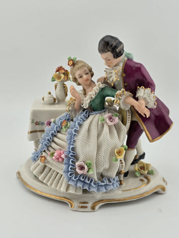Rare Antique Frankenthal Porcelain Lace Courting Couple Figurine Germany c1900