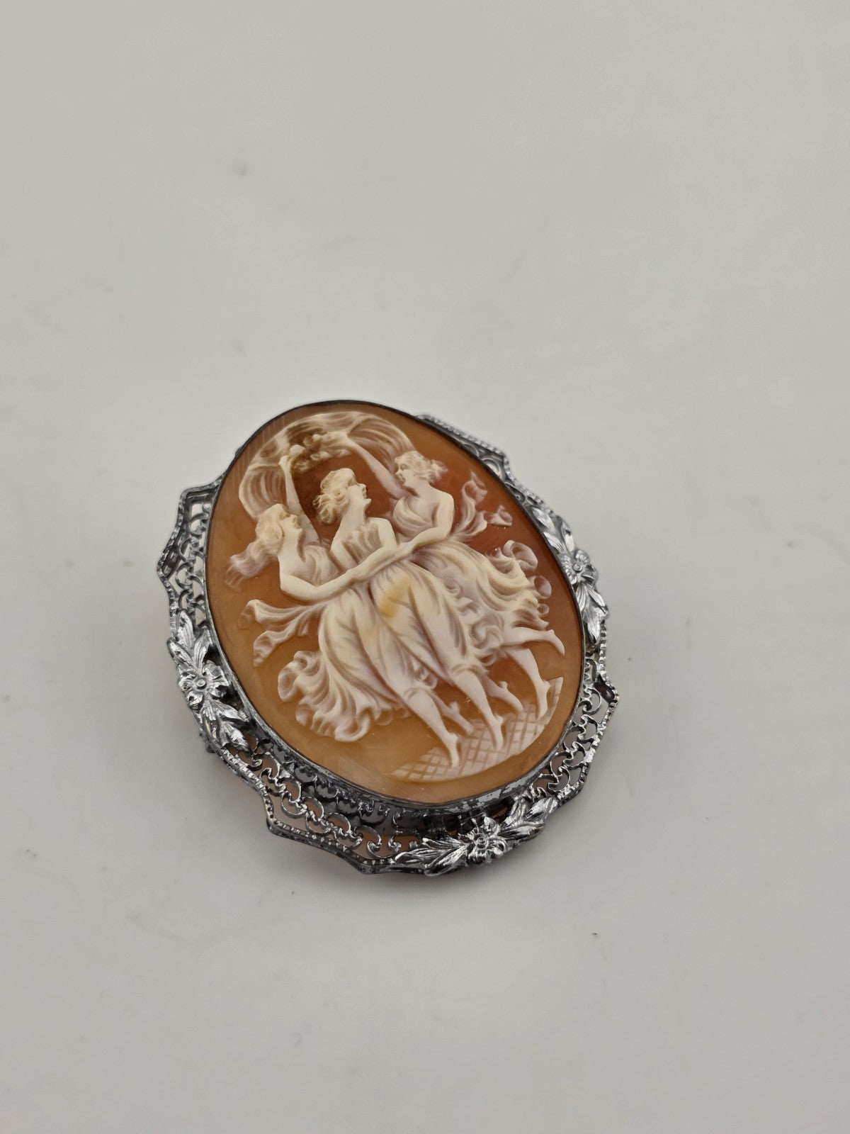 ANTIQUE SUITE OF EXQUISITE ITALIAN CAMEO "THE THREE GRACES" STERLING SILVER.