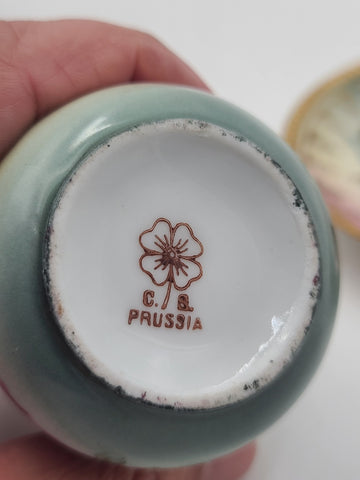 Antique 19th C C.S. Prussia Handpainted Demitasse Set 6 Cups Saucers Coffee Pot