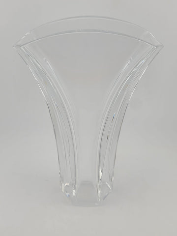 Vintage Baccarat France GINKGO Fan Sparkly Crystal Flower Bud Vase Signed 7”