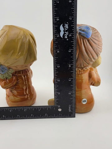 Vintage Set Of 2 Genuine Stoneware Girl Figurines Terracotta Made In Japan