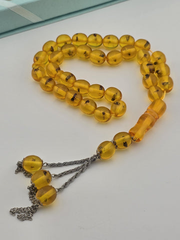 Vintage 33 Beaded Amber Islamic Prayer Beads Misbaha Tasbih Large Cognac.