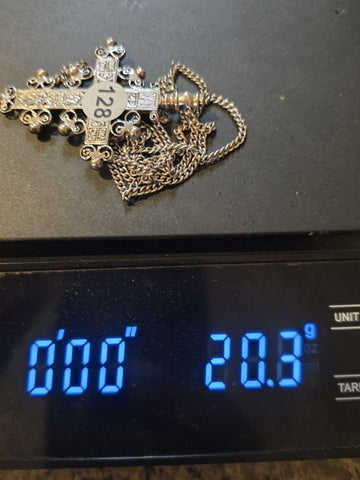 Vintage Russian Orthodox Sterling Silver Slavonic Cross Pendant & Avery Necklace