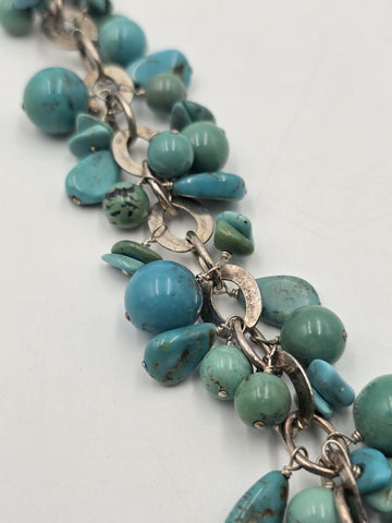 Vtg Sterling Silver 925 Turquoise Cluster Charm Bracelet Artisan Southwest 8"
