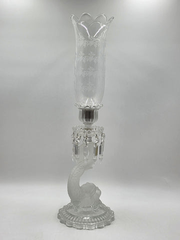 Rare Antique Beautiful Baccarat France Dolphin Form Candlestick Signed. 24 Inch.