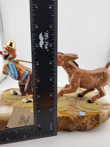 Rare Vintage 1985 Ron Lee Clown Pulling Donkey 24k Gold Filled Hand Painted.