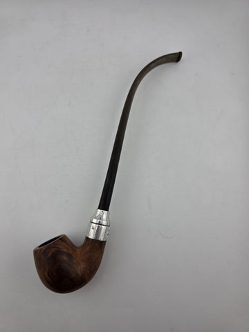 Rare Antique Briar Tobacco Pipe Bent Long Stem w Metal Band Estate Smoking Pipe