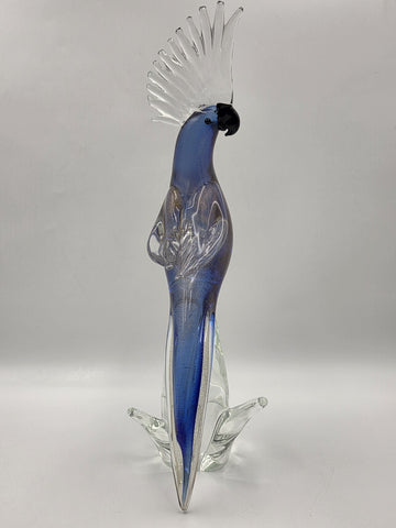 Vintage Murano Art Glass Cockatoo Parrot 18" Blue Gold Aventurine Formia Italy