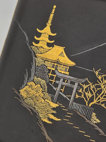 Antique AMITA Japanese Komai Damascene Mixed Metal Cigarette Case W Mount Fuji