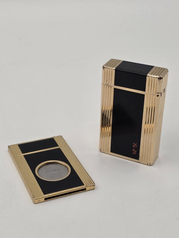 Rare Vintage ST Dupont Paris Gold Plate Black Lacquer Lighter & Cigar Cutter