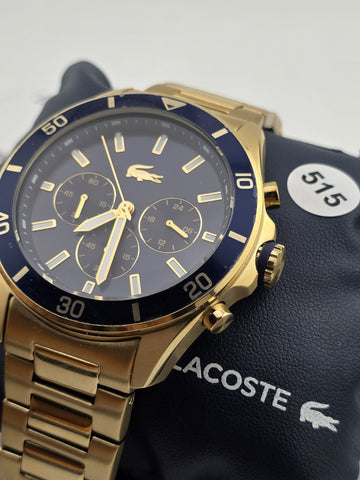 New Lacoste Men's Tiebreaker Chrono Watch - Blue With Gold Plated Bracelet Works