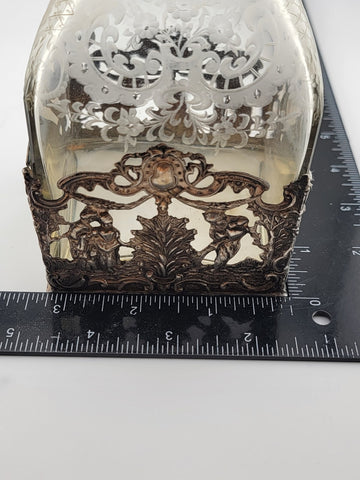 Rare 19th C German Hanau 800 Silver & Etched Crystal Stork & Sinsheimer Decanter