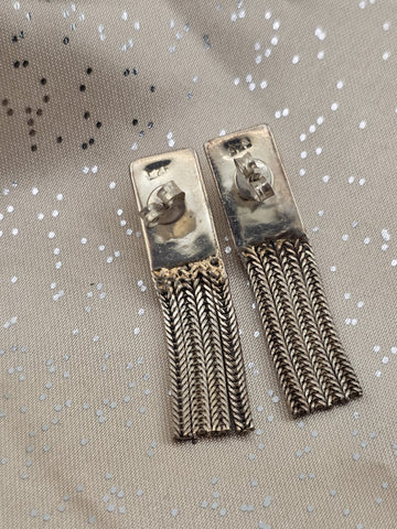 Rare Antique 1930's Sterling 925 Tiger Eye Tassel Drop Earrings Modernist Fringe