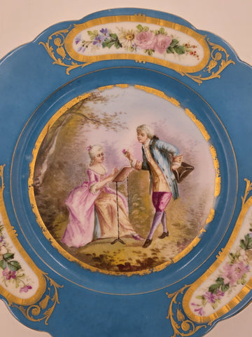 Stunning Rare 1844 Sevres Chateau des Tuilleries Plate Courting Couple Gold Tone