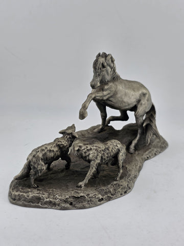 Polland Franklin Mint Pewter Horse Mare Wolves Coyotes Wildlife Animals Figurine
