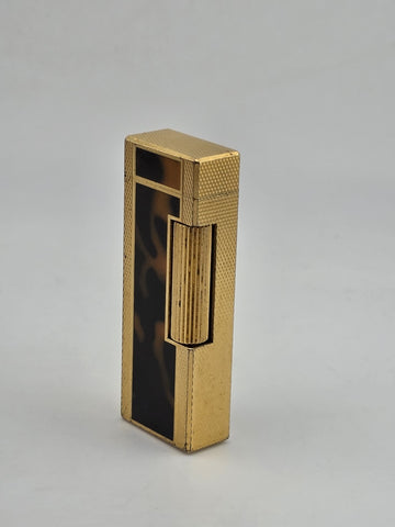Rare Dunhill Square Lacquer Marble Roller Gas Lighter Gold Brown Swiss Made.