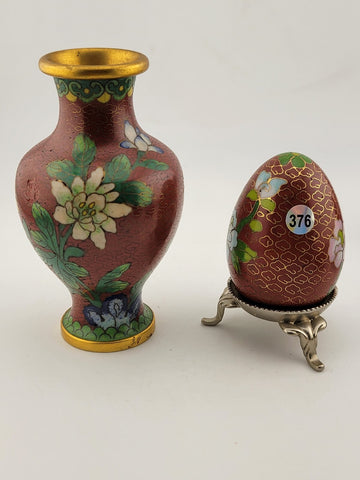 Gorgeous Assortment Of Mid Century  Cloisonne Including Eggs, Vase & Shakers